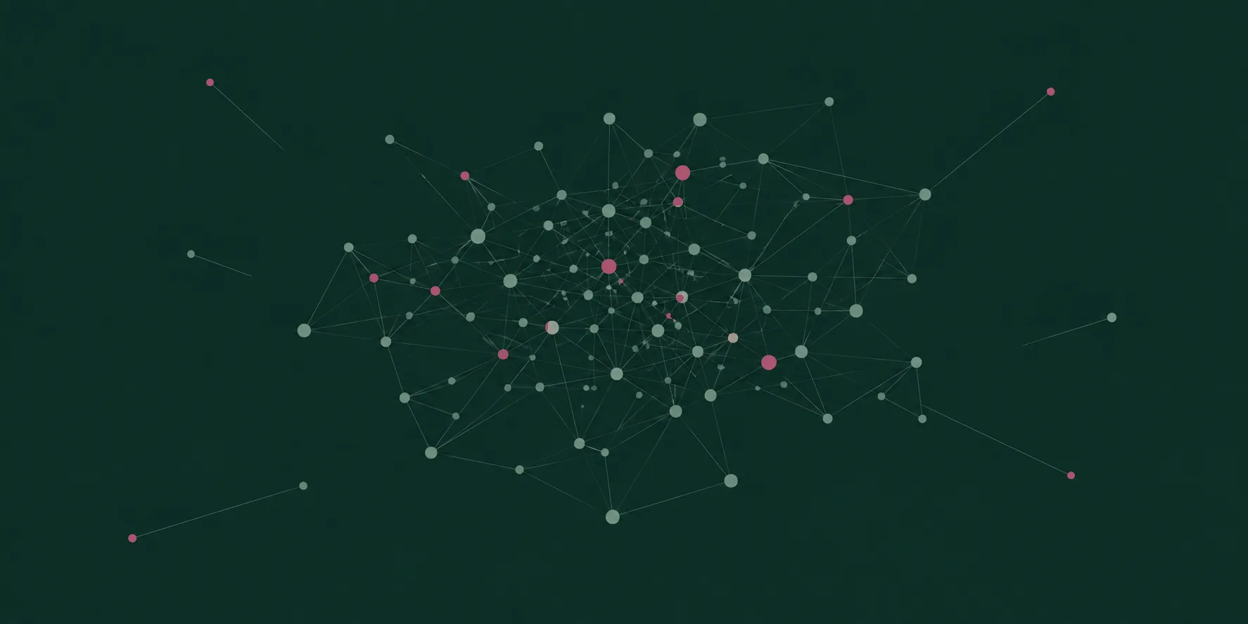 Abstract network of clustered points with a few isolated at the edges